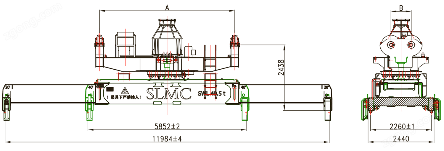 ESS40ft_RHH_SR360°_FF electric single telescopic rotation spreader.png